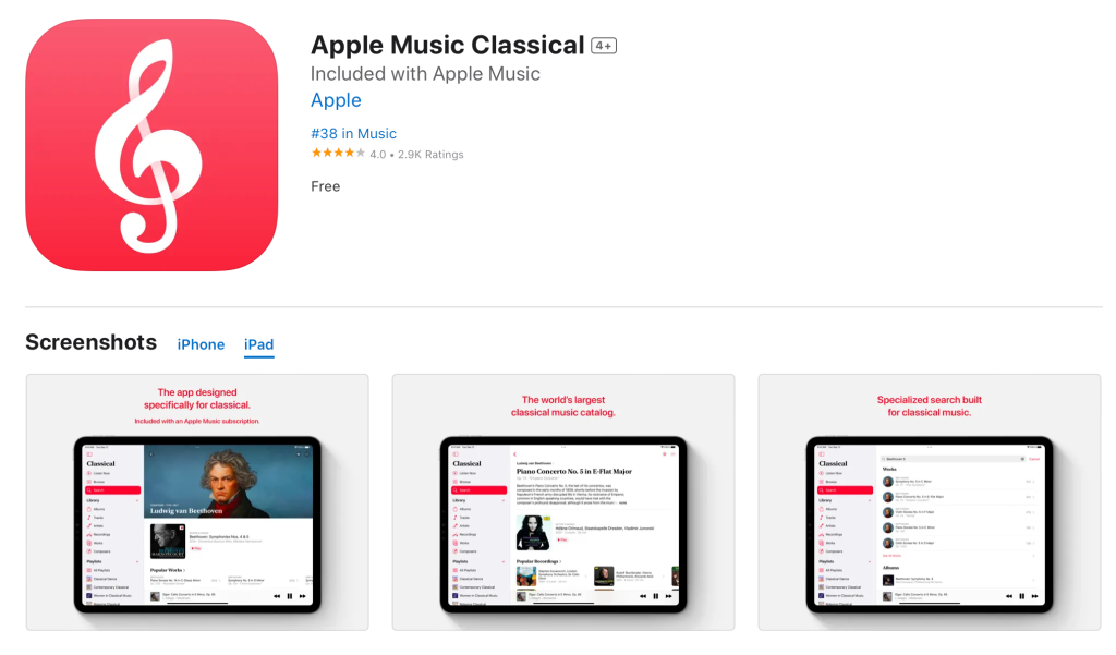 apple music classical pre ipad